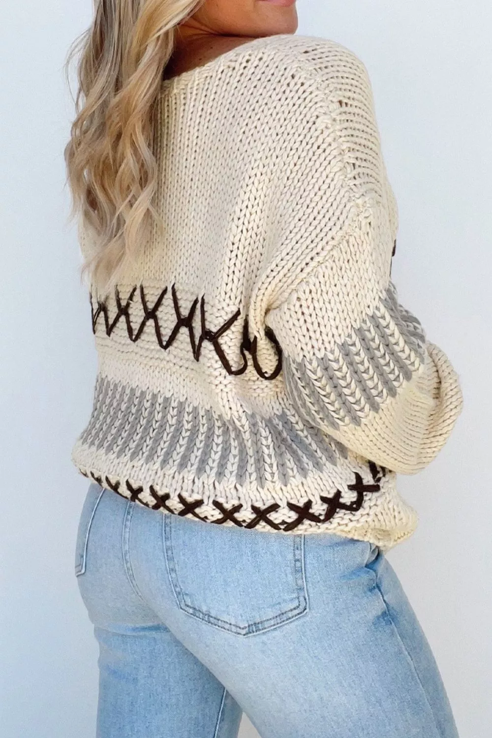 V-Neck Knit Long Sleeve Sweater, image 5