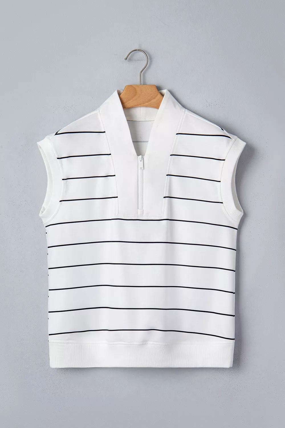 Stripe Color Block Zip V Neck Sleeveless Top, image 8