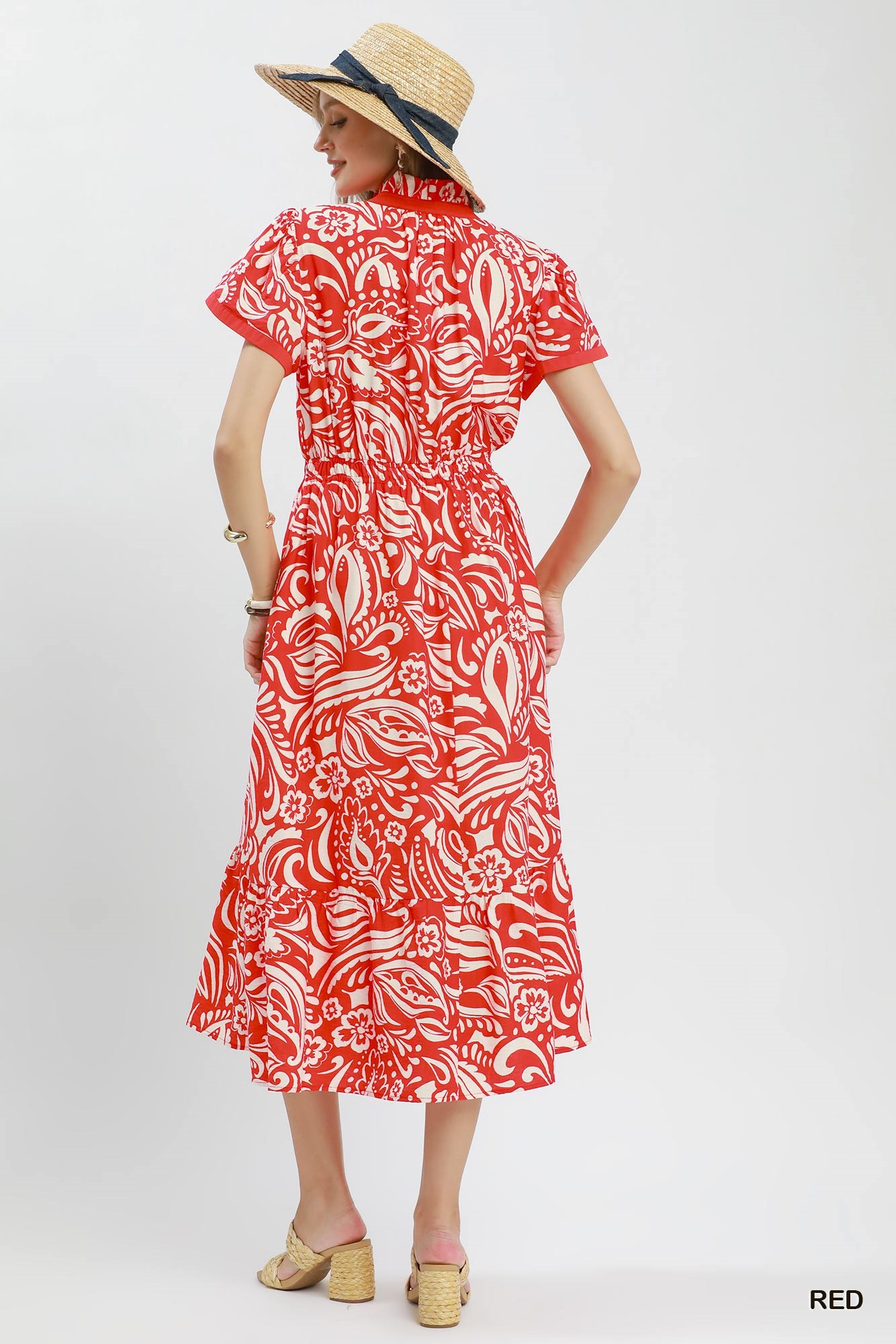 Paisley Print Midi Dress with Side Pockets, image 3