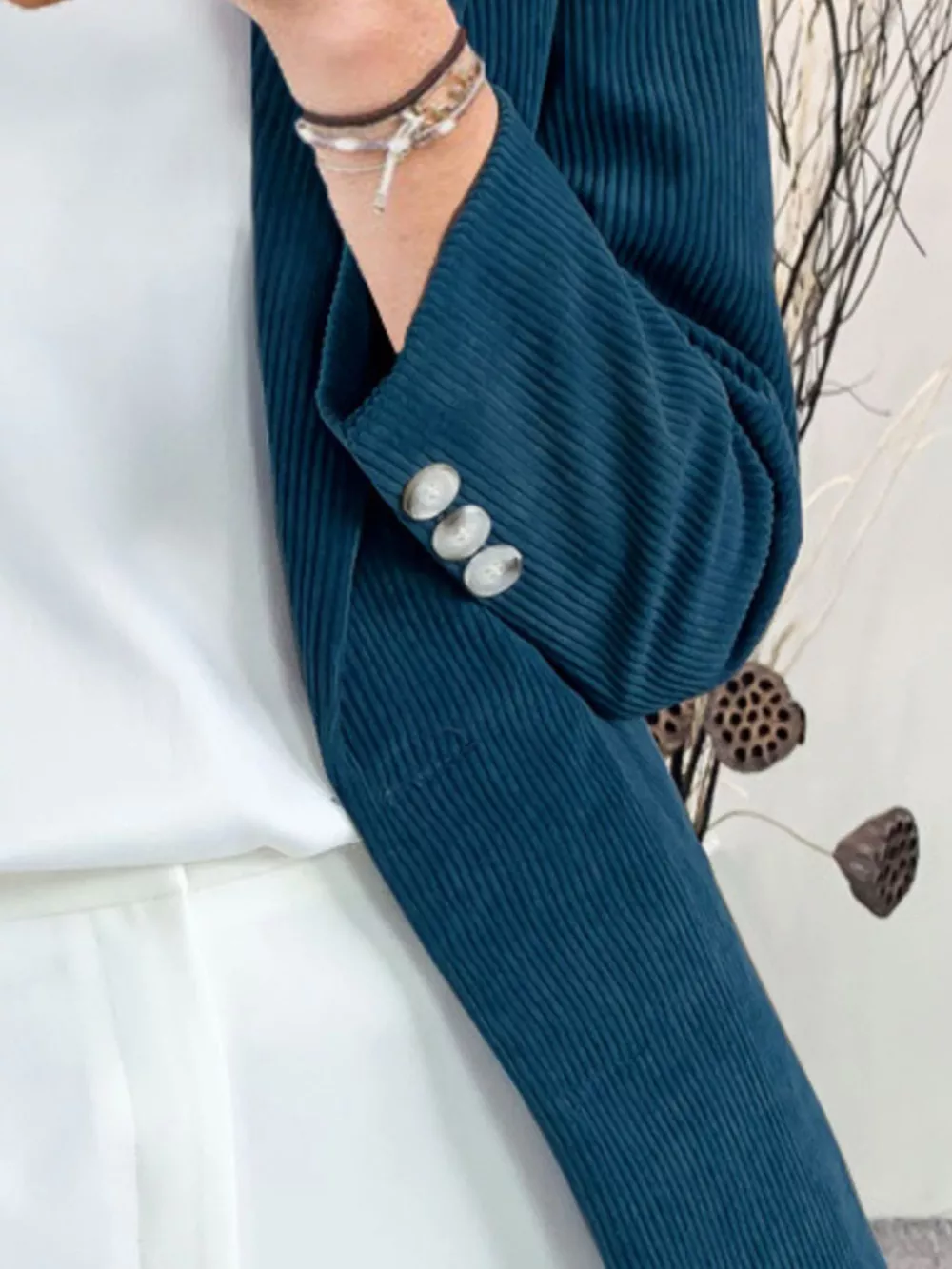 Corduroy Lapel Collar Casual Blazer, image 14
