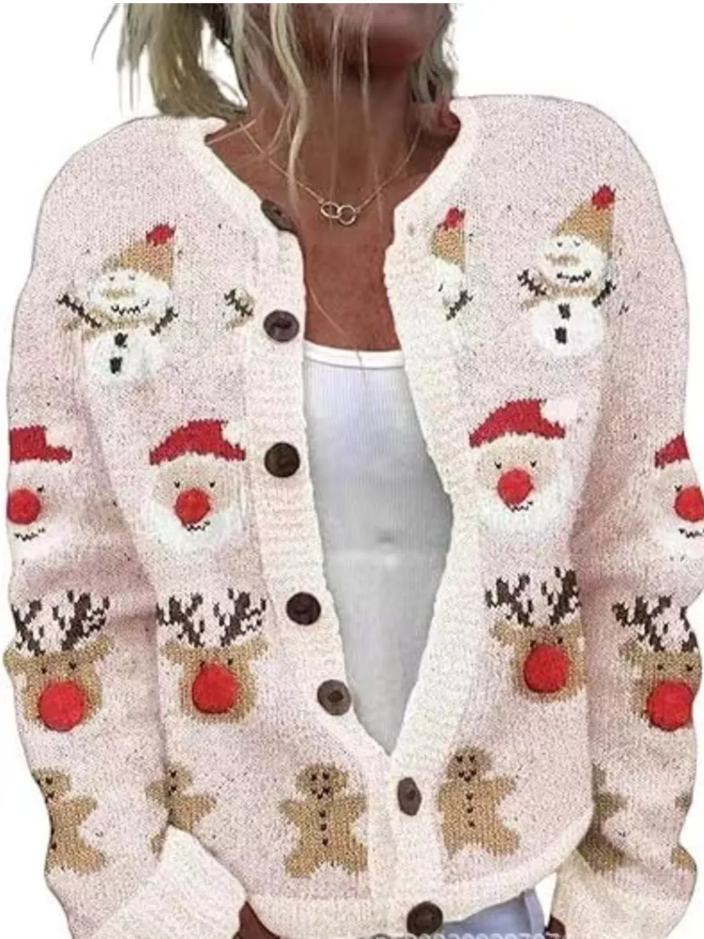 Full Size Festive Christmas Pattern Knit Cardigan with Button-Down Closure Plus Size