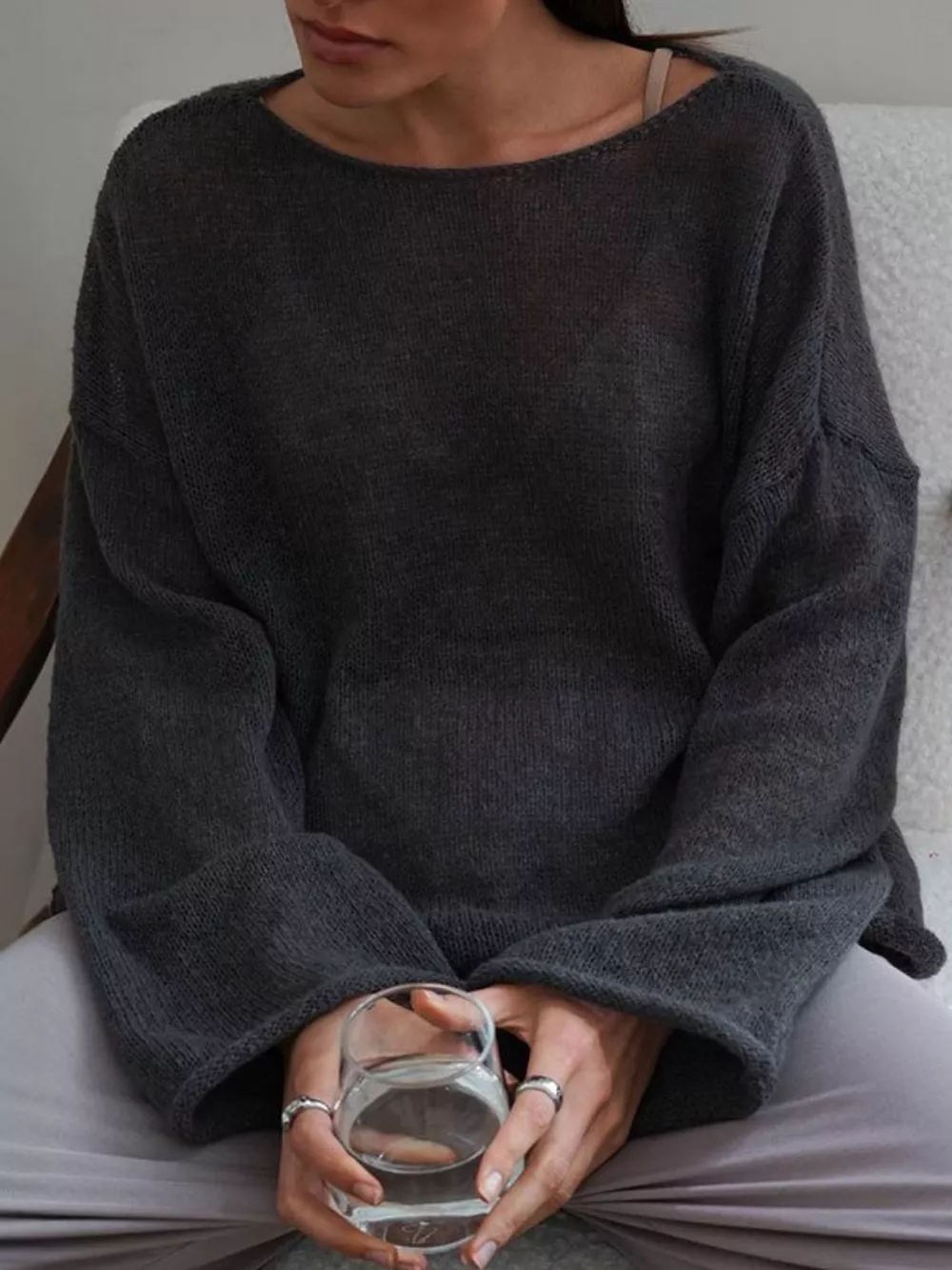 Boat Neck Dropped Shoulder Sweater, image 21