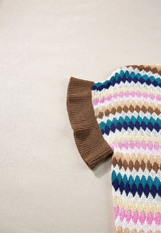 Contrast Round Neck Short Sleeve Sweater, image 16