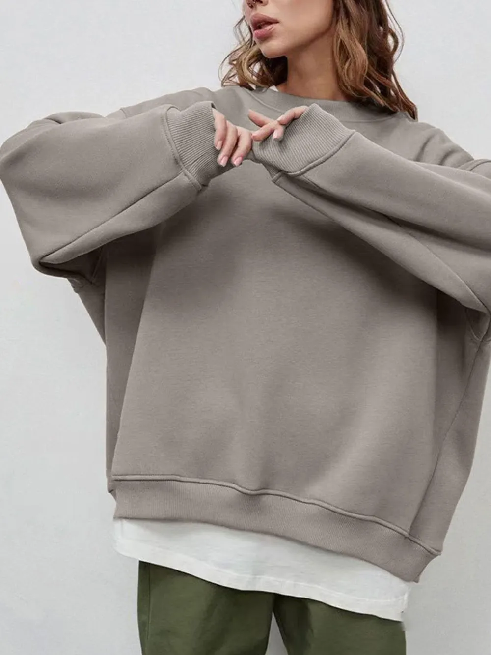 Round Neck Dropped Shoulder Long Sleeve Sweatshirt, image 2