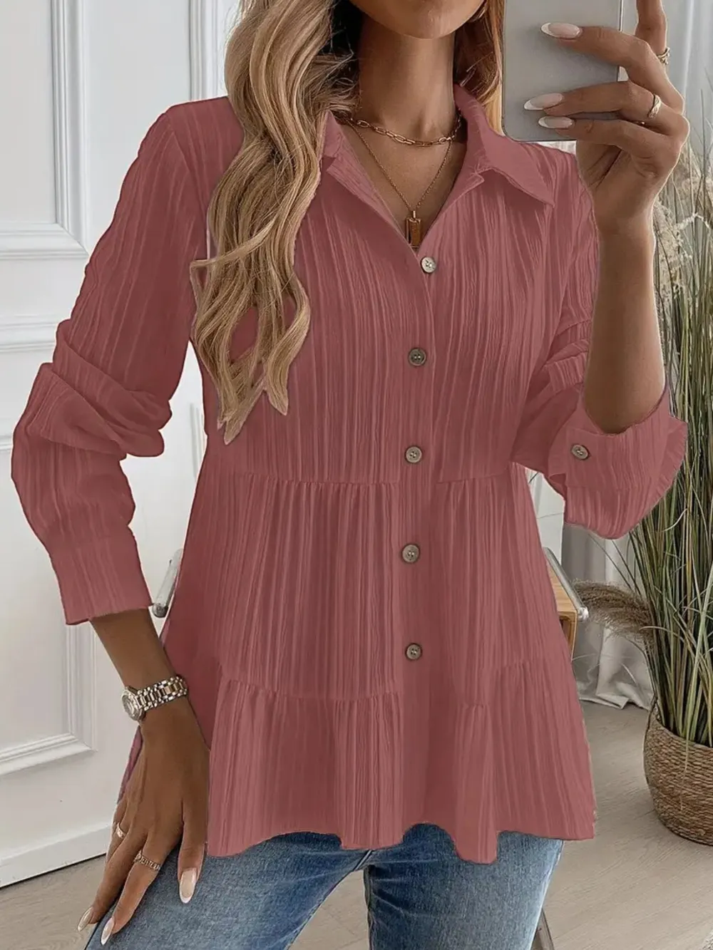 Striped Button-Down Tiered Shirt, image 15