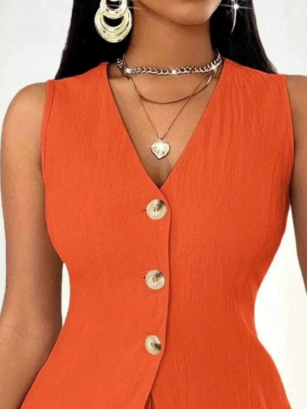 Sleeveless Button-Down Vest & Shorts Set, image 15