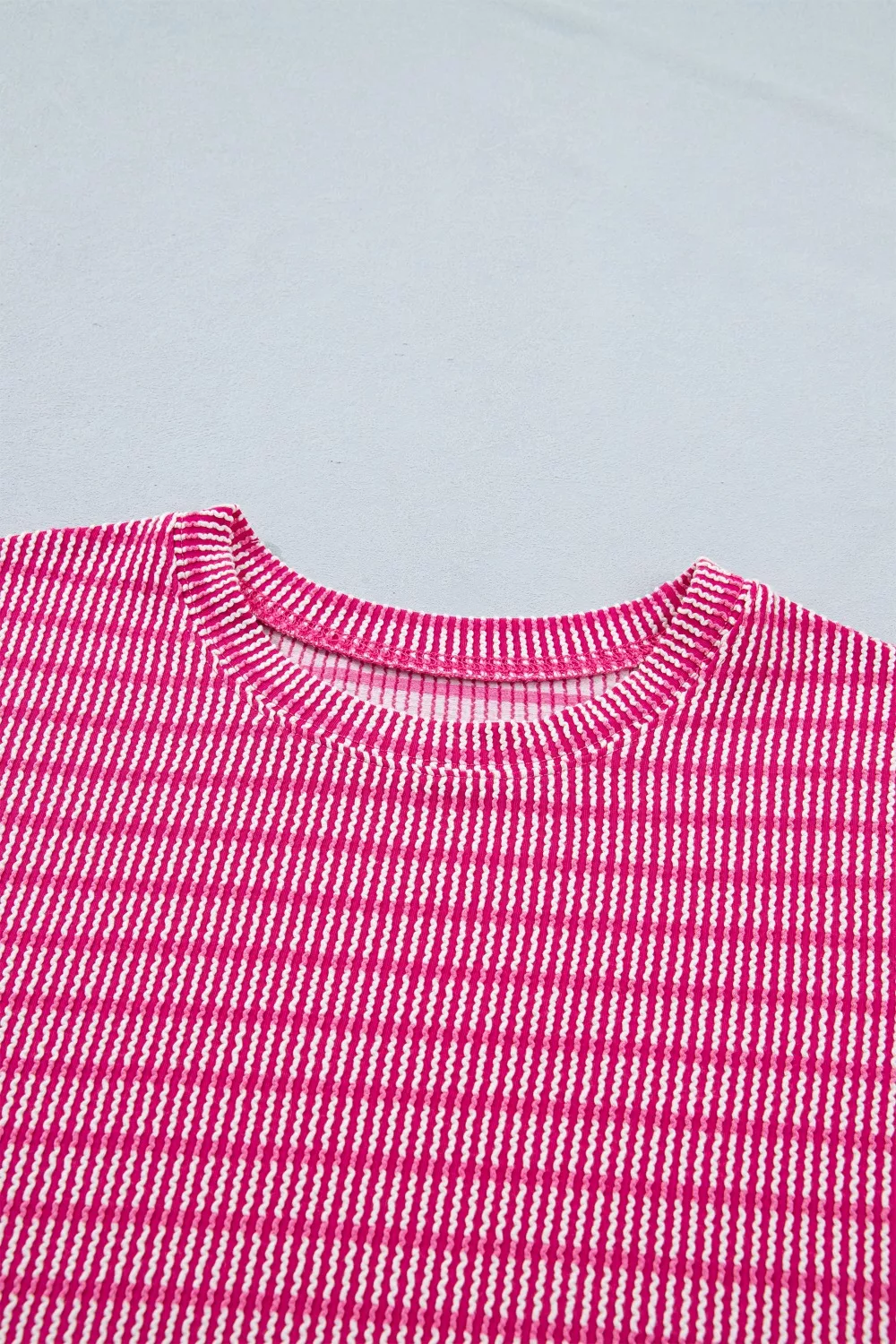 Stripe Raised Rib Loose Tee Drawstring Elastic Waist 2pcs Short Set, image 6