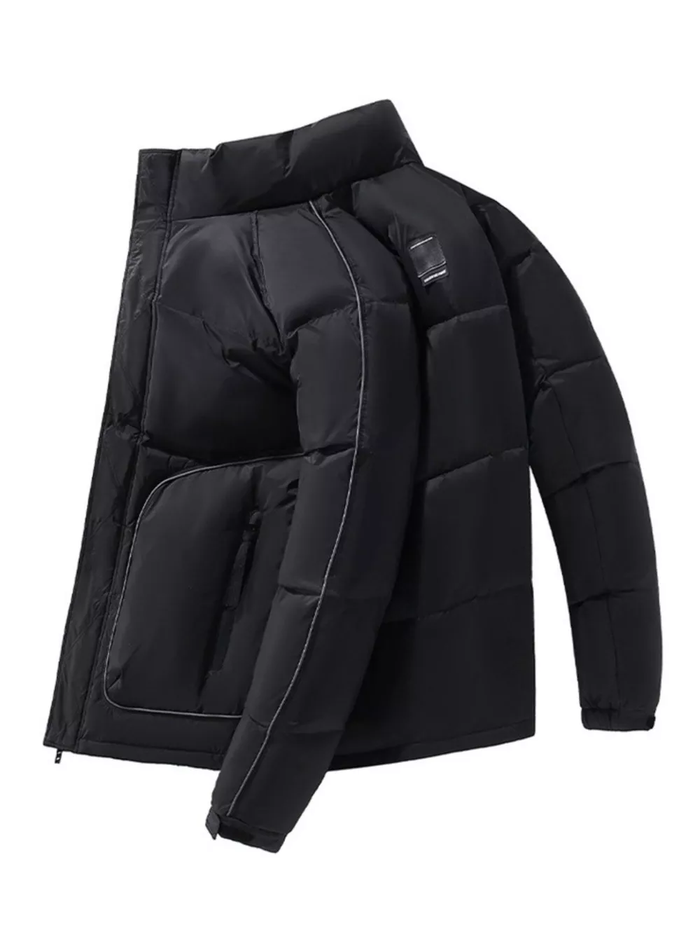 Men's Plus Size Stand Collar Puffer Jacket with Side Zipper Pockets, image 3