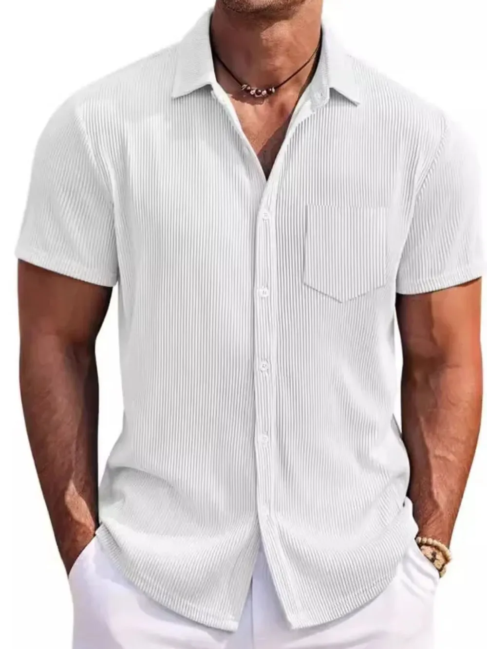 Men's Full Size Classic Short Sleeve Corduroy Button Down Shirt Plus Size, image 4