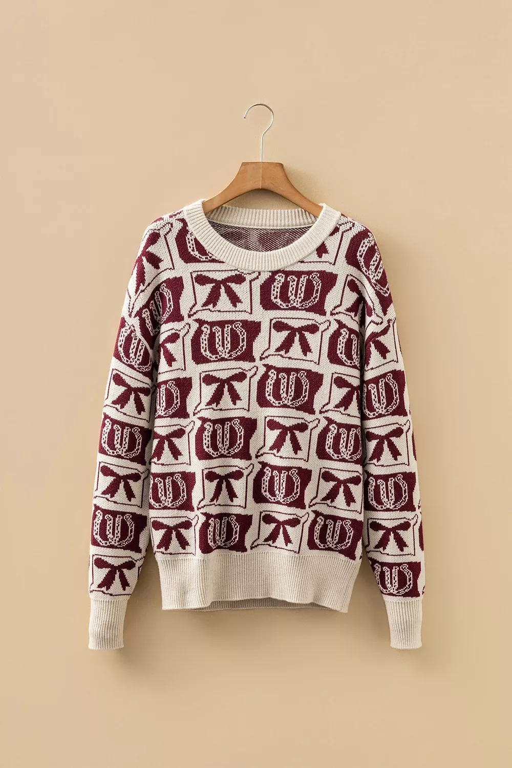 Bows & Horseshoes Pattern Western Round Neck Sweater, image 4