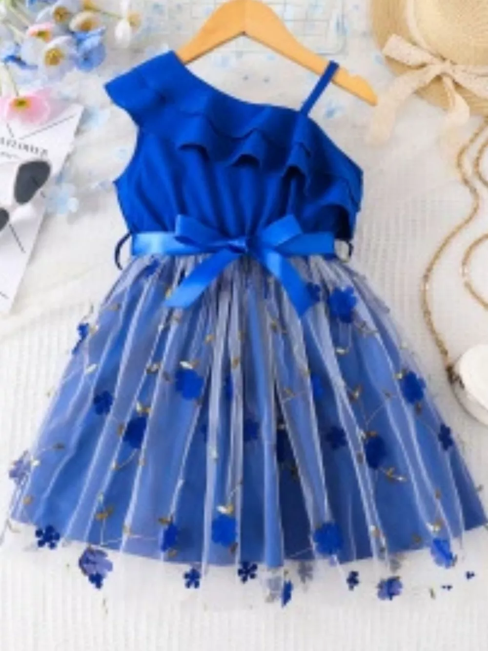 Children's Asymmetrical Neck Ruffled Dress, image 2