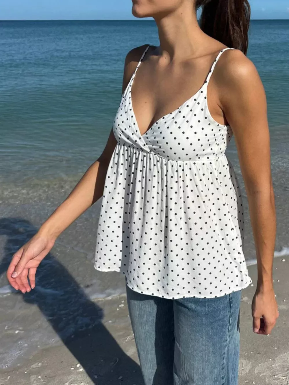 Polka Dot V-Neck Flowy Cami, image 4