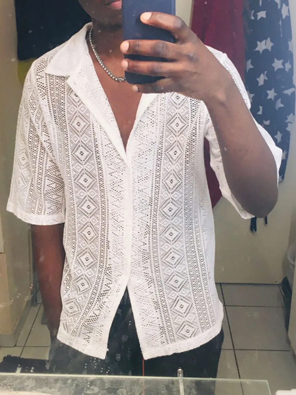 Men's Full Size Lace Half Sleeve Button Down Shirt Plus Size, image 4