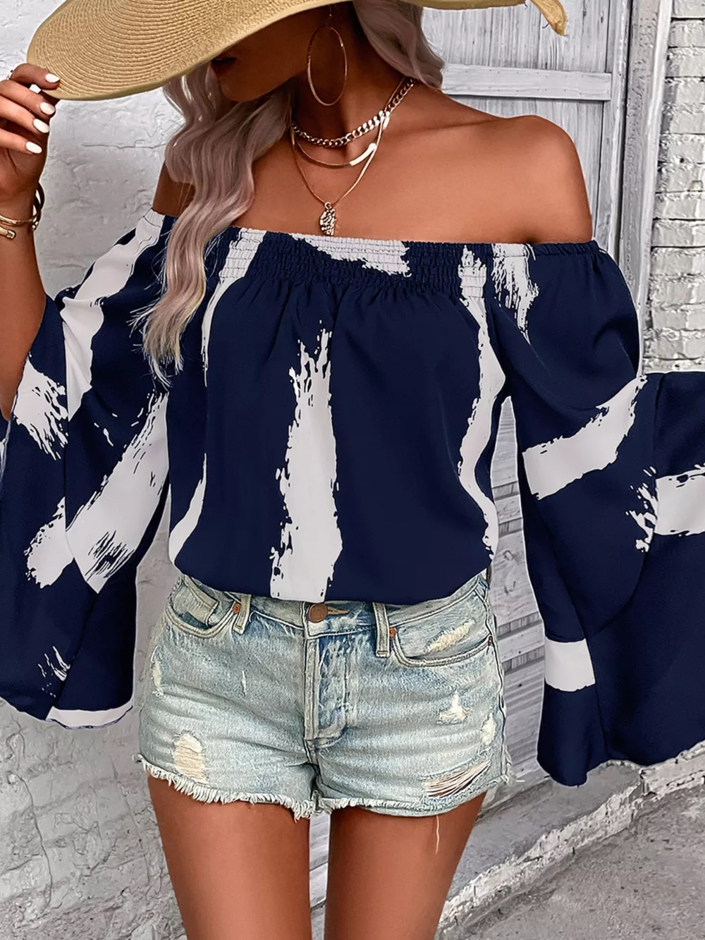 Off Shoulder Bell Sleeve Blouse