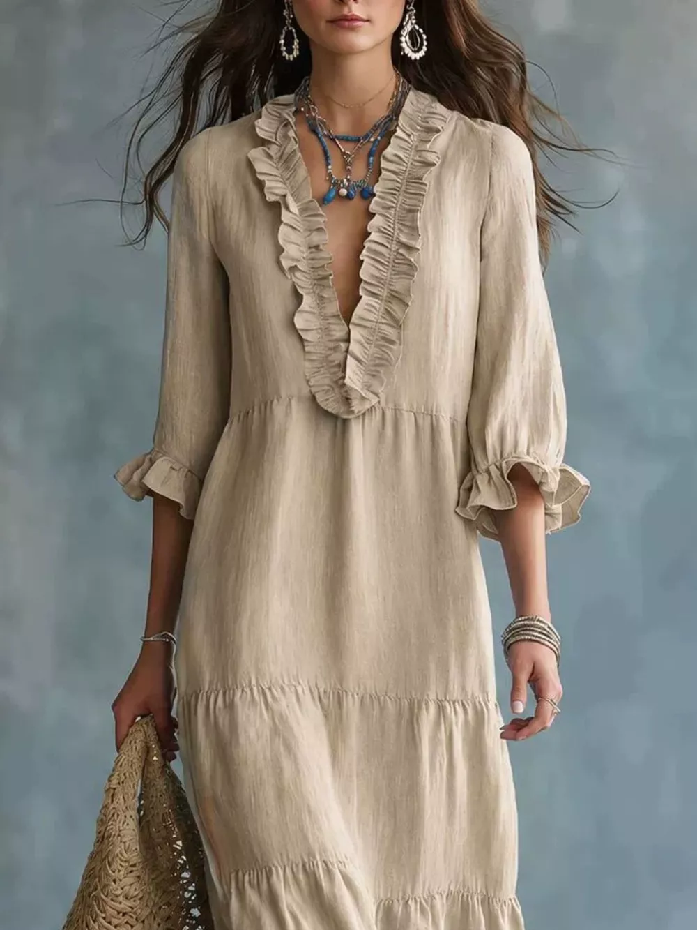 Ruffled V-Neck Tiered Maxi Dress, image 7
