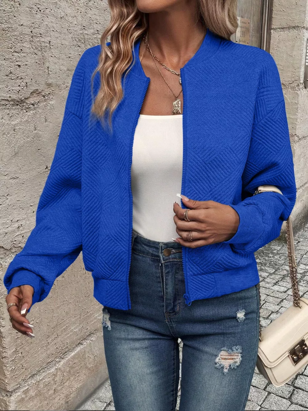 Zip-Up Textured Long Sleeve Jacket, image 18