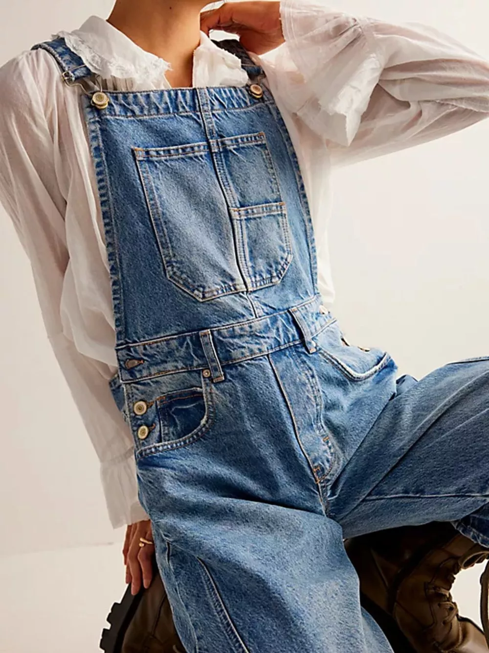 Wide Strap Wide Leg Denim Overalls, image 13