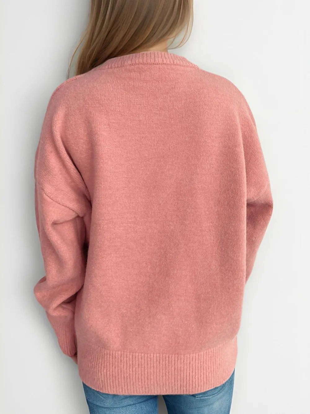 Round Neck Dropped Shoulder Long Sleeve Sweater, image 7