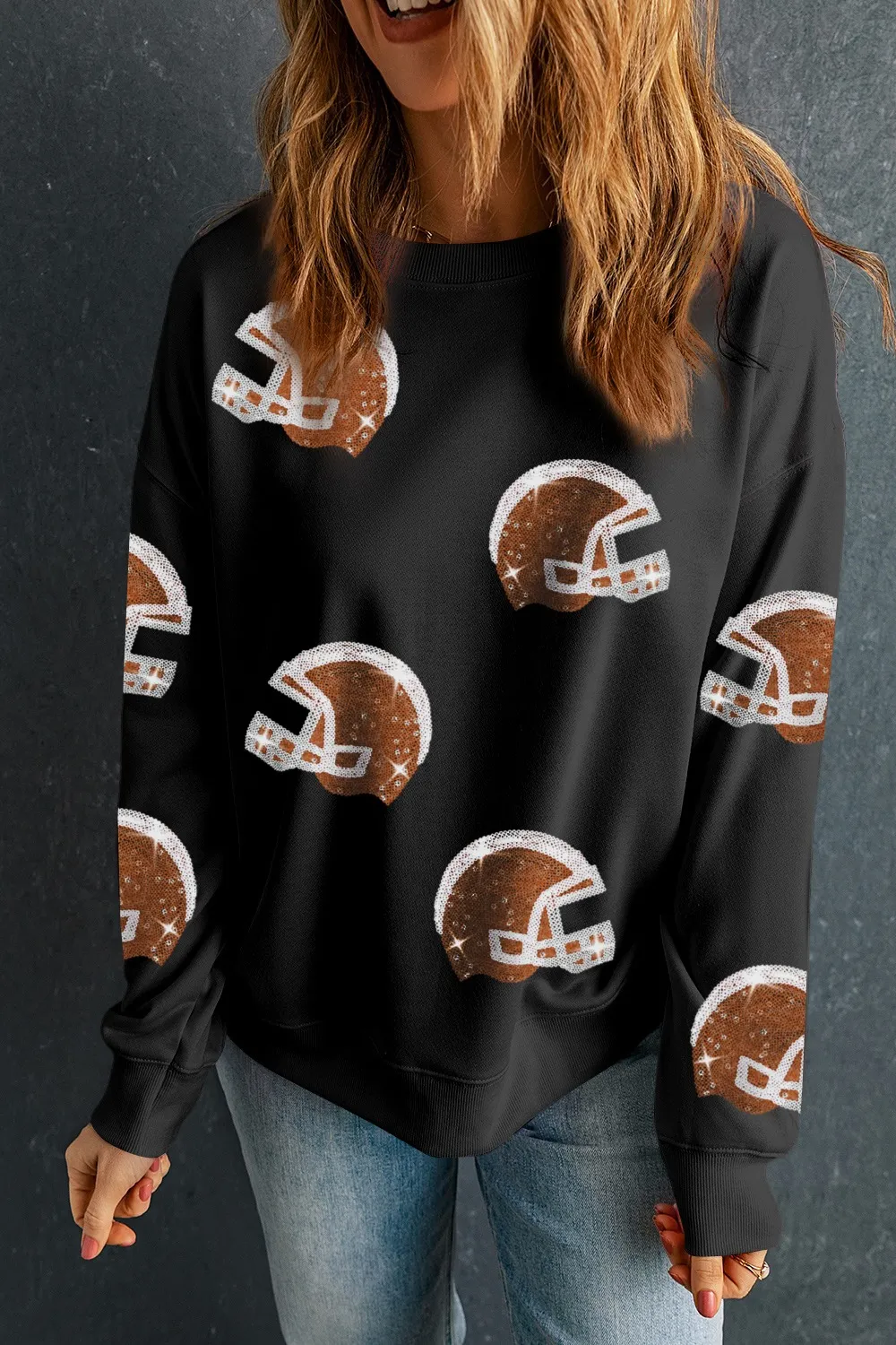 Sequin Round Neck Long Sleeve Sweatshirt, image 3