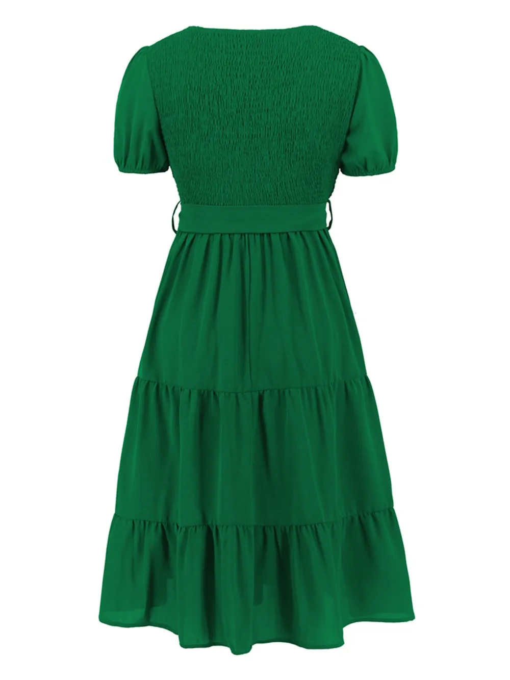 Smocked Tie Front Short Sleeve Tiered Dress, image 28