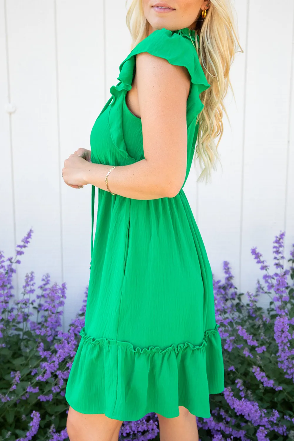 Frill Tie Neck Ruffled Sleeveless Mini Dress, image 2