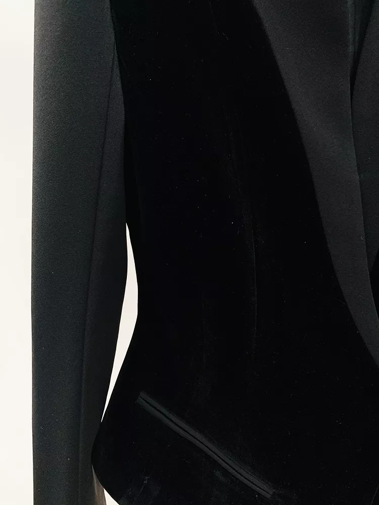 Velvet-Paneled Blazer with Stand-Up Collar, image 7