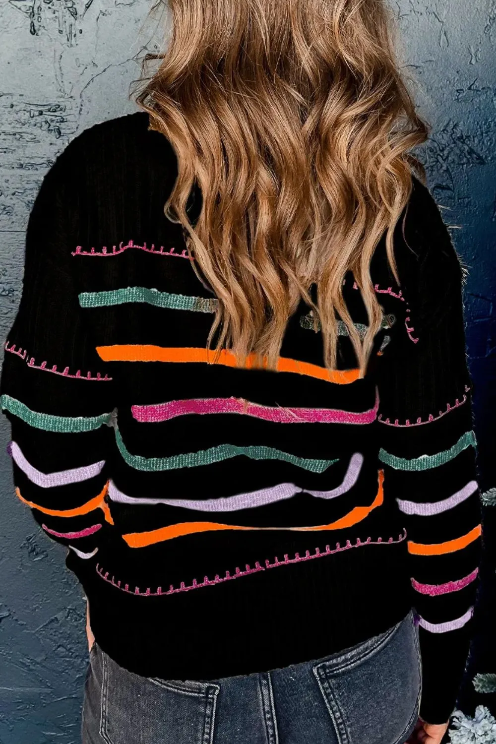 Striped Round Neck Dropped Shoulder Sweater, image 9