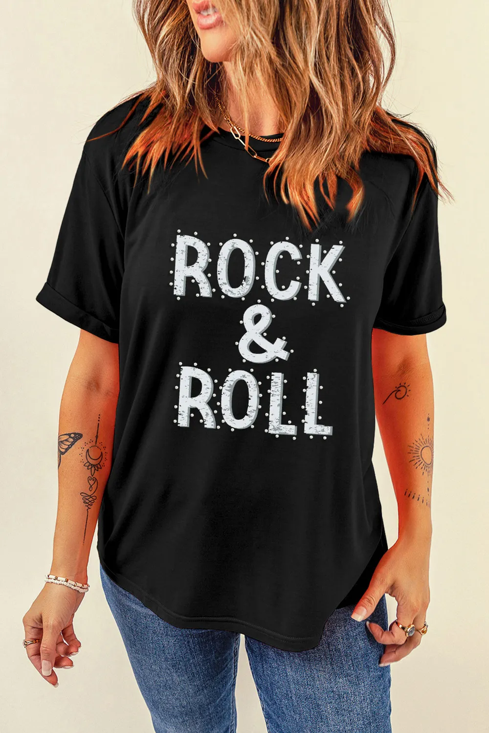 Letter Graphic Round Neck Short Sleeve T-Shirt, image 4