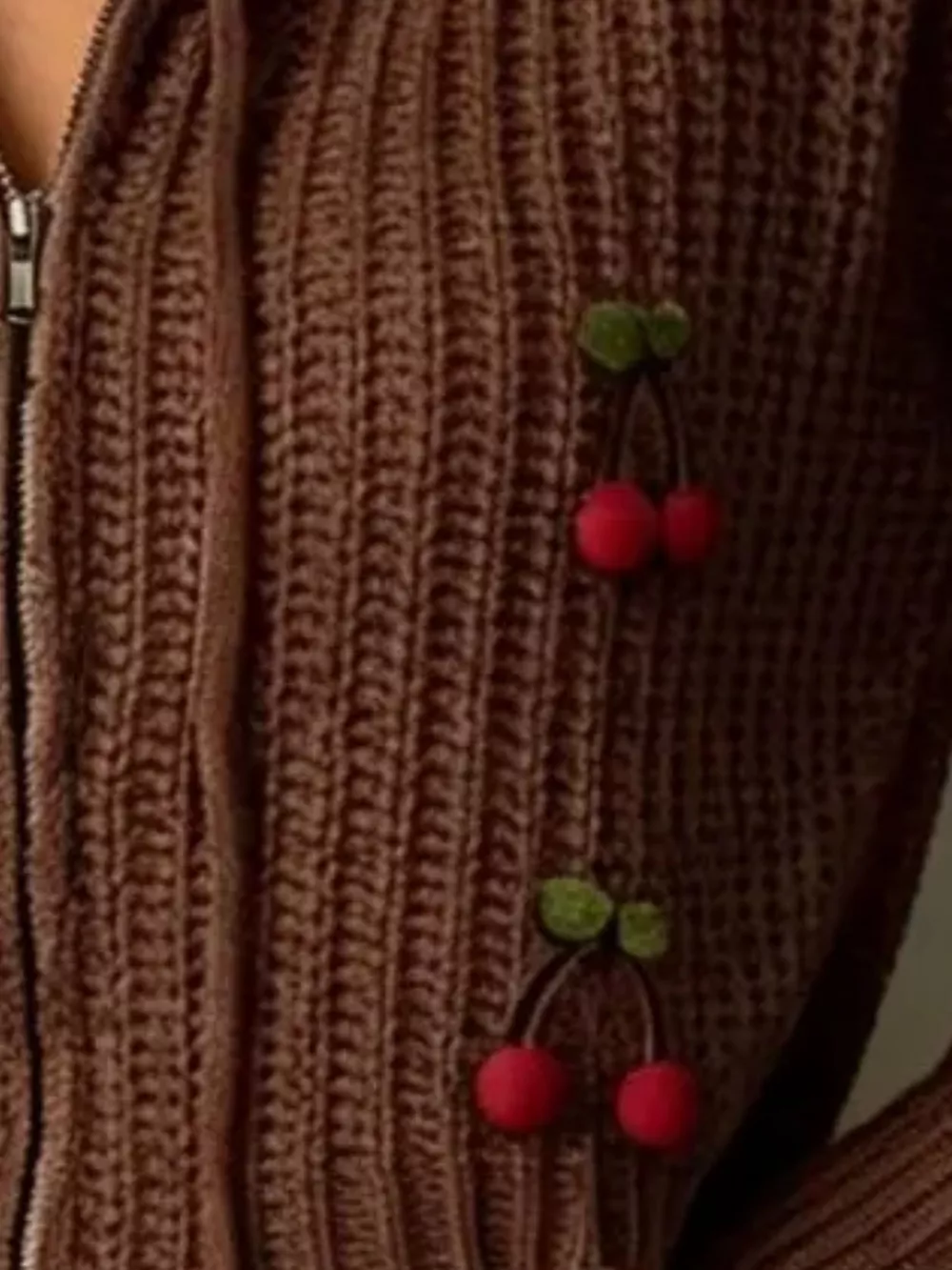 Cherry Knit Zip-Up Hooded Sweater, image 7