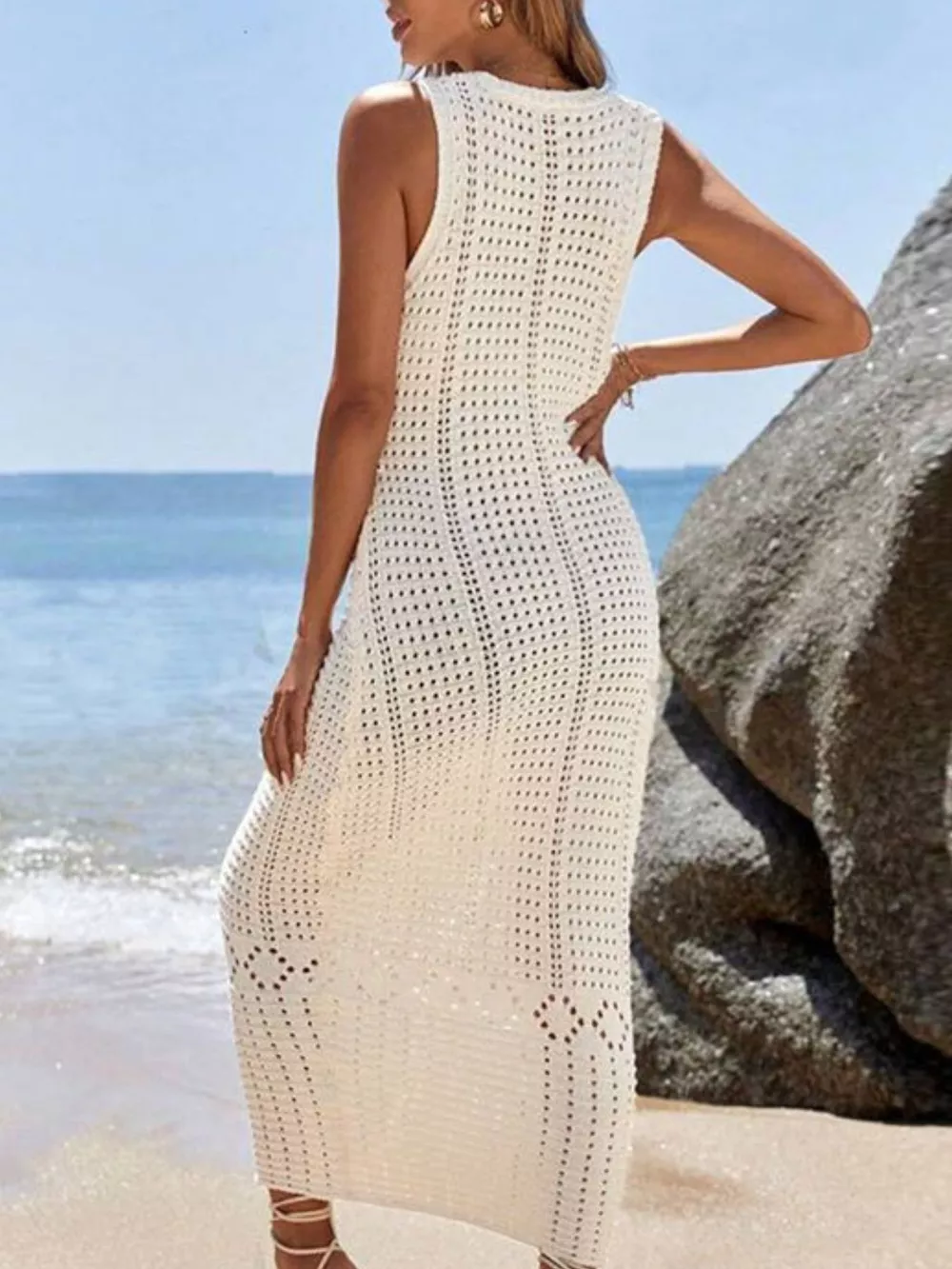Sleeveless Crochet Knit Cover Up Maxi Dress, image 3