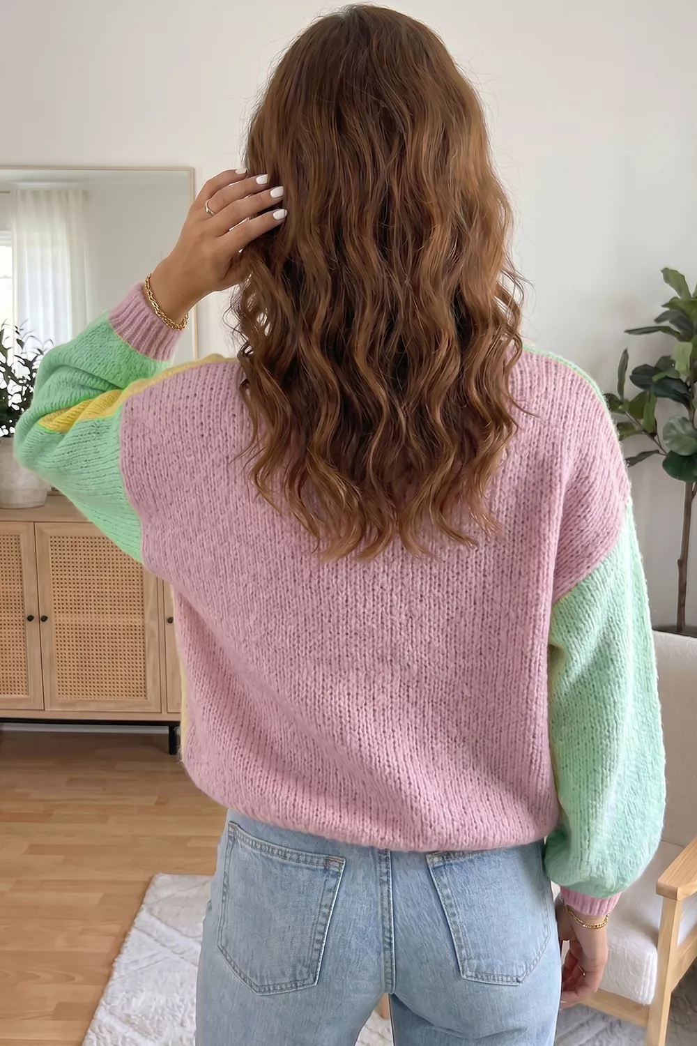 V Neck Drop Shoulder Patchwork Regular Wash Knitwear Cardigan, image 3