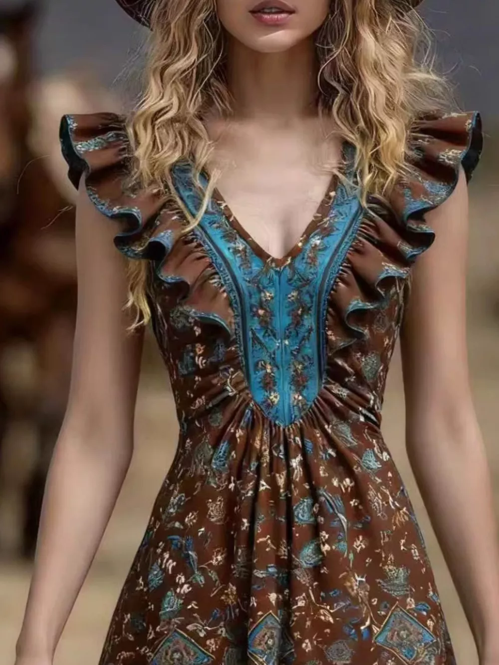 Ruffled V-Neck Mini Dress, image 9