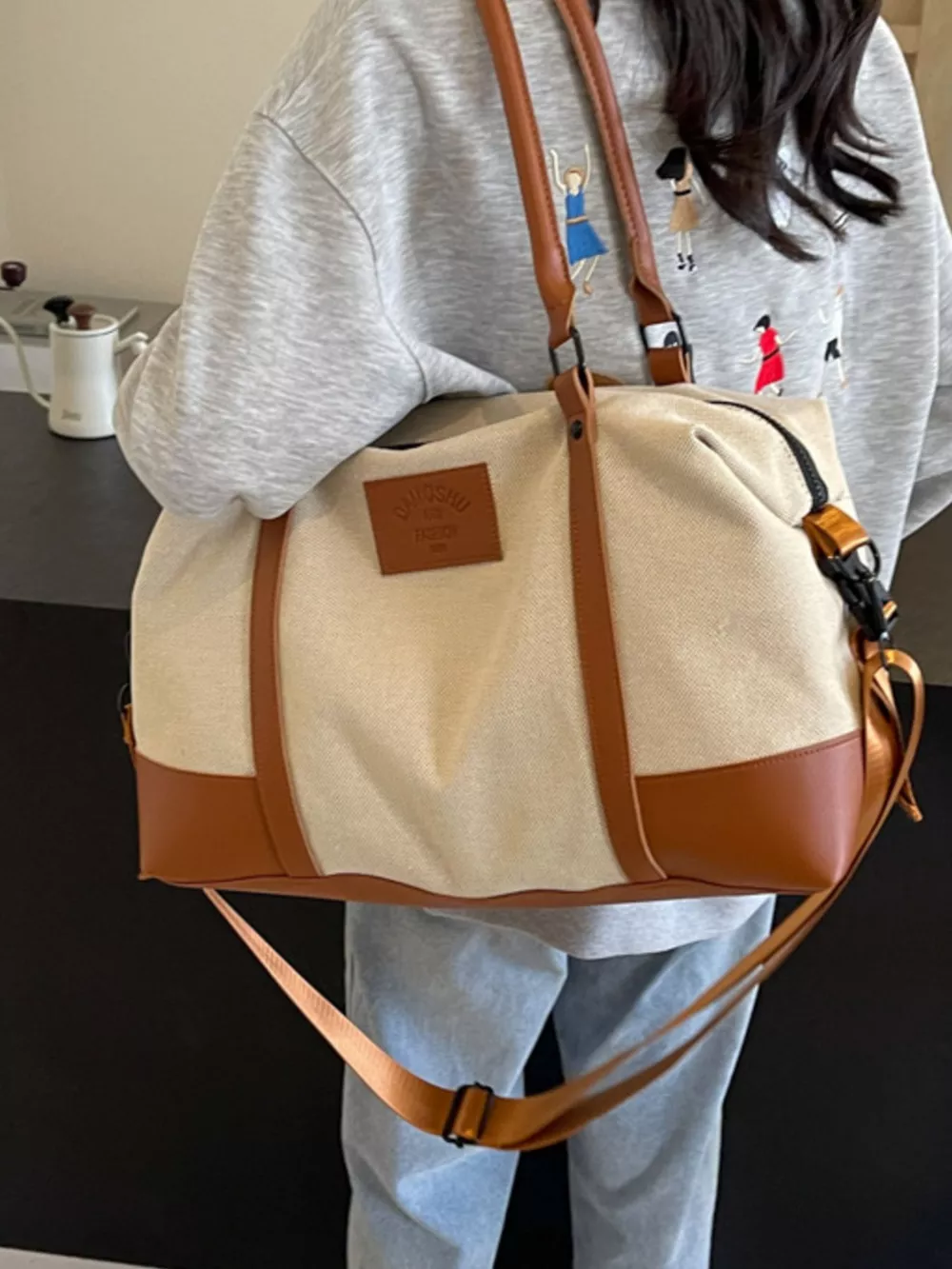 Canvas Leather Trim Travel Bag, image 13