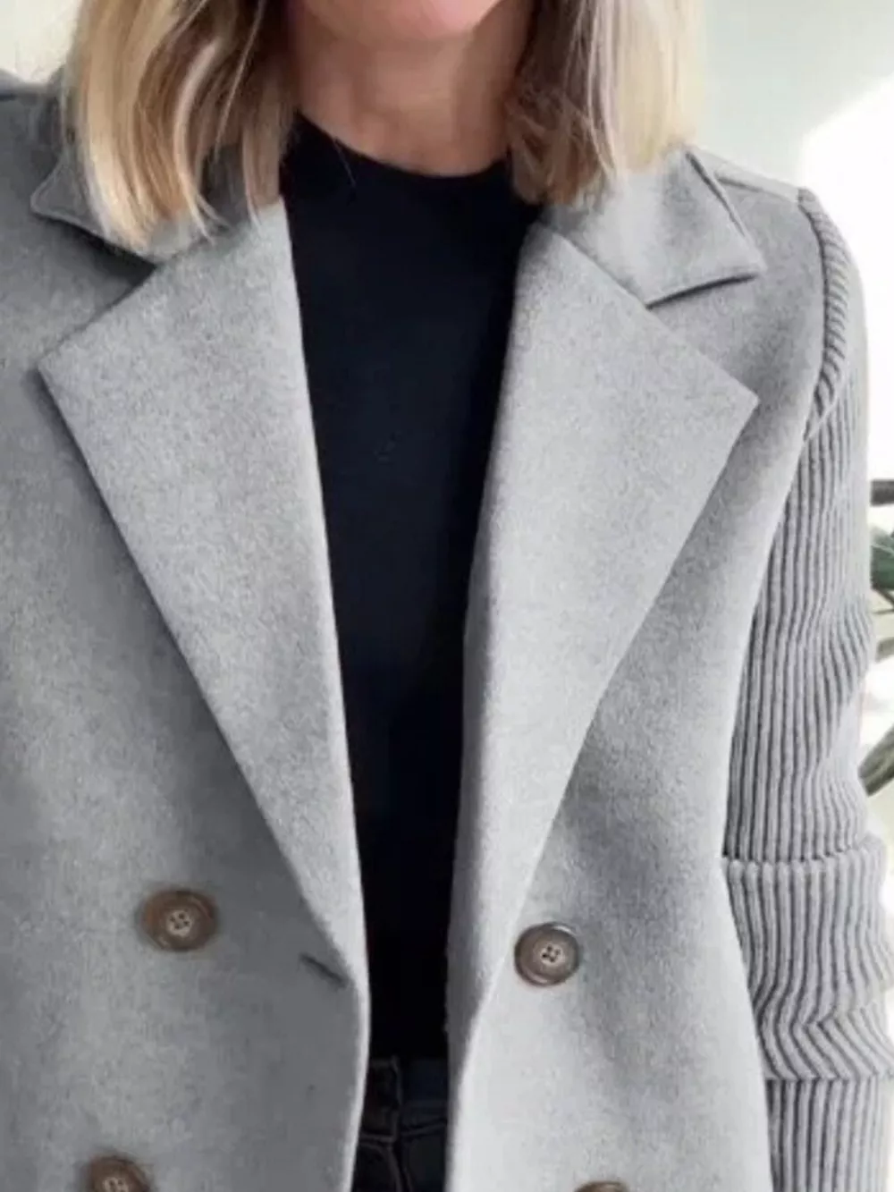 Full Size Knitted Sleeve Wool Blend Double-Breasted Blazer Plus Size, image 18