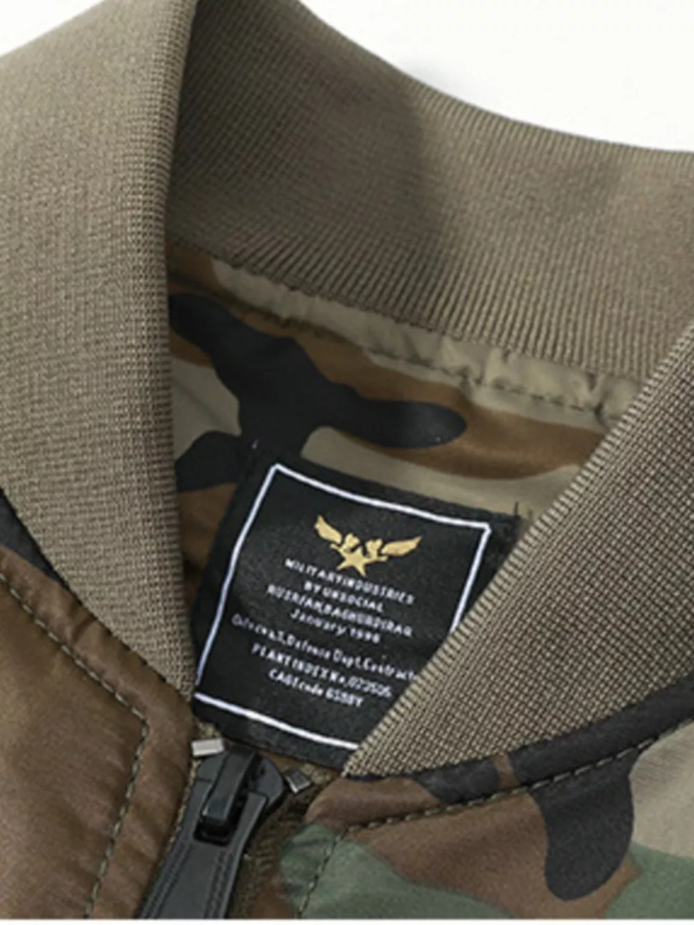 Men's Plus Size Camouflage Zip Up Bomber Jacket, image 3