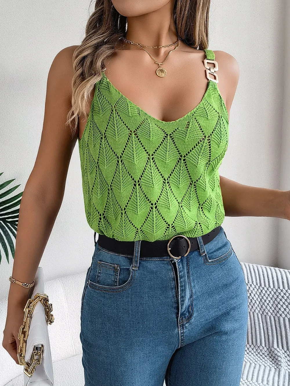 Openwork Scoop Neck Knit Vest, image 20
