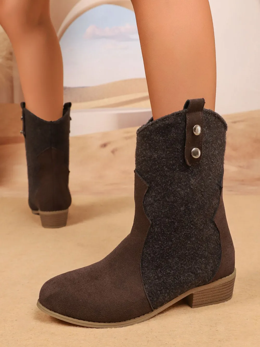 Mid-Calf Western Boots with Block Heels, image 2