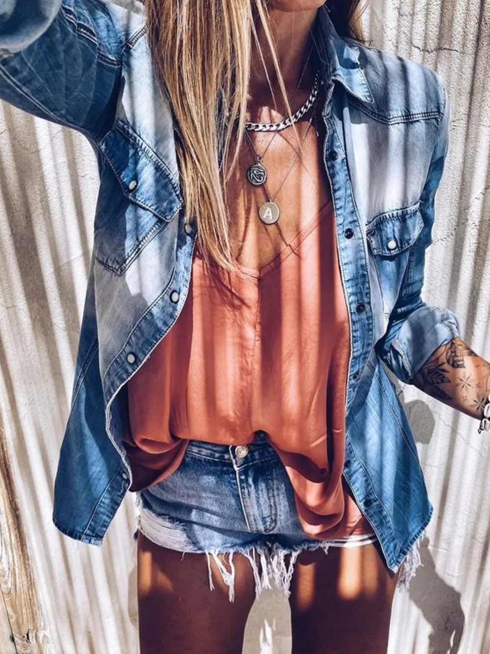 Vintage Wash Button Up Denim Shirt, image 3