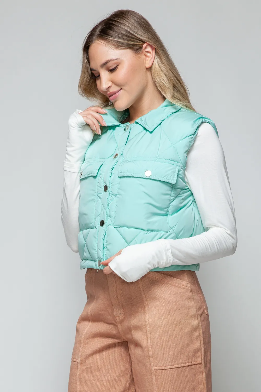 Snap Down Quilted Crop Vest, image 6