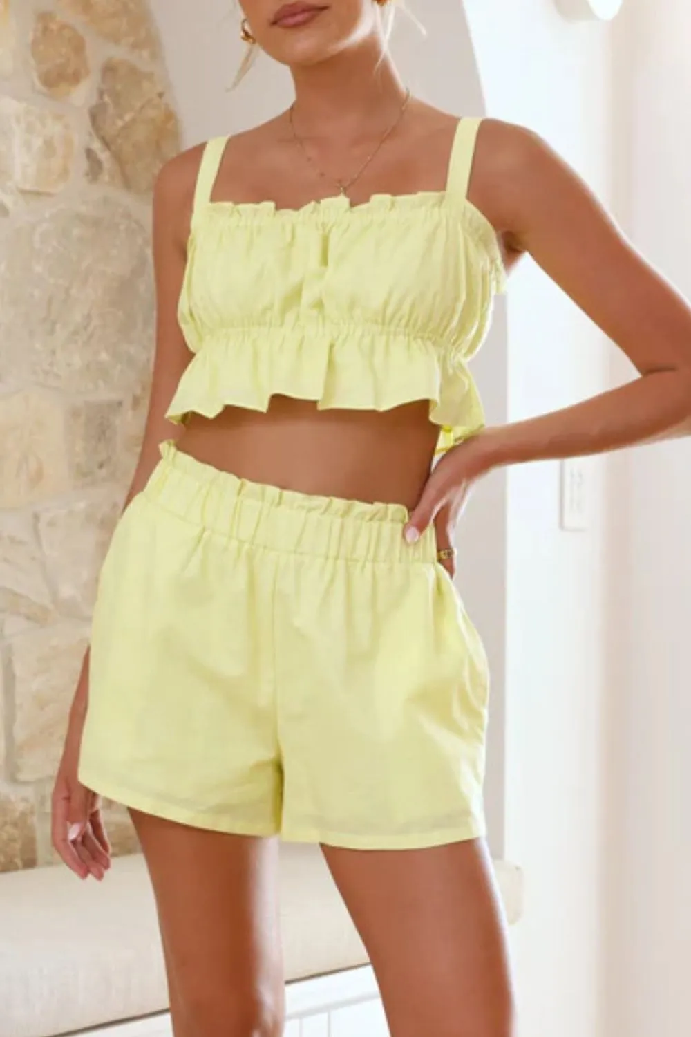 Ruffled Square Neck Cami and Shorts Set, image 15