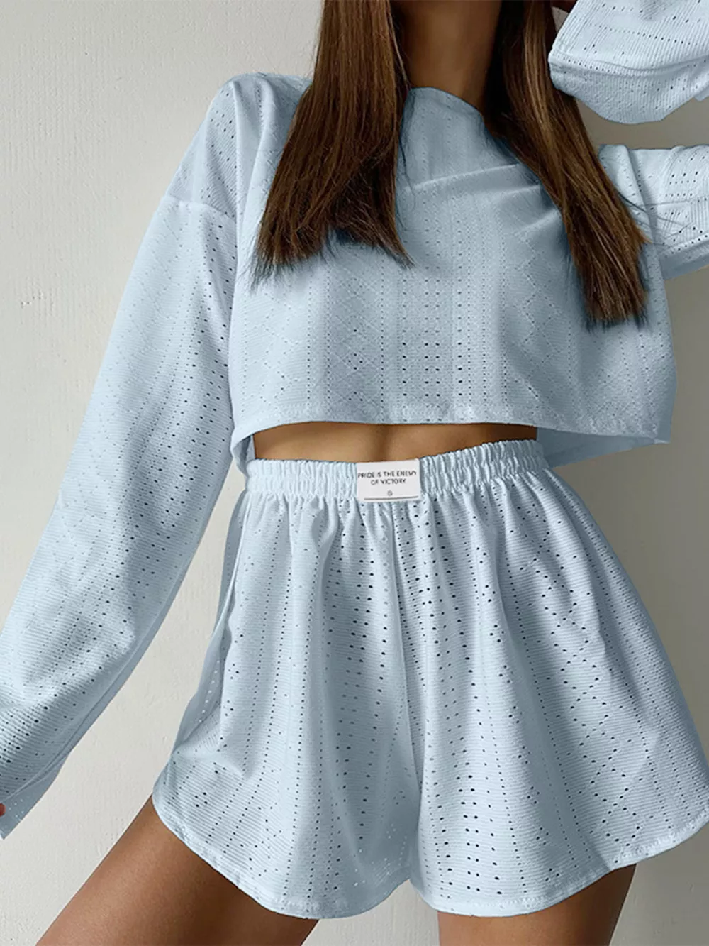 Eyelet Round Neck Top and Shorts Set, image 11