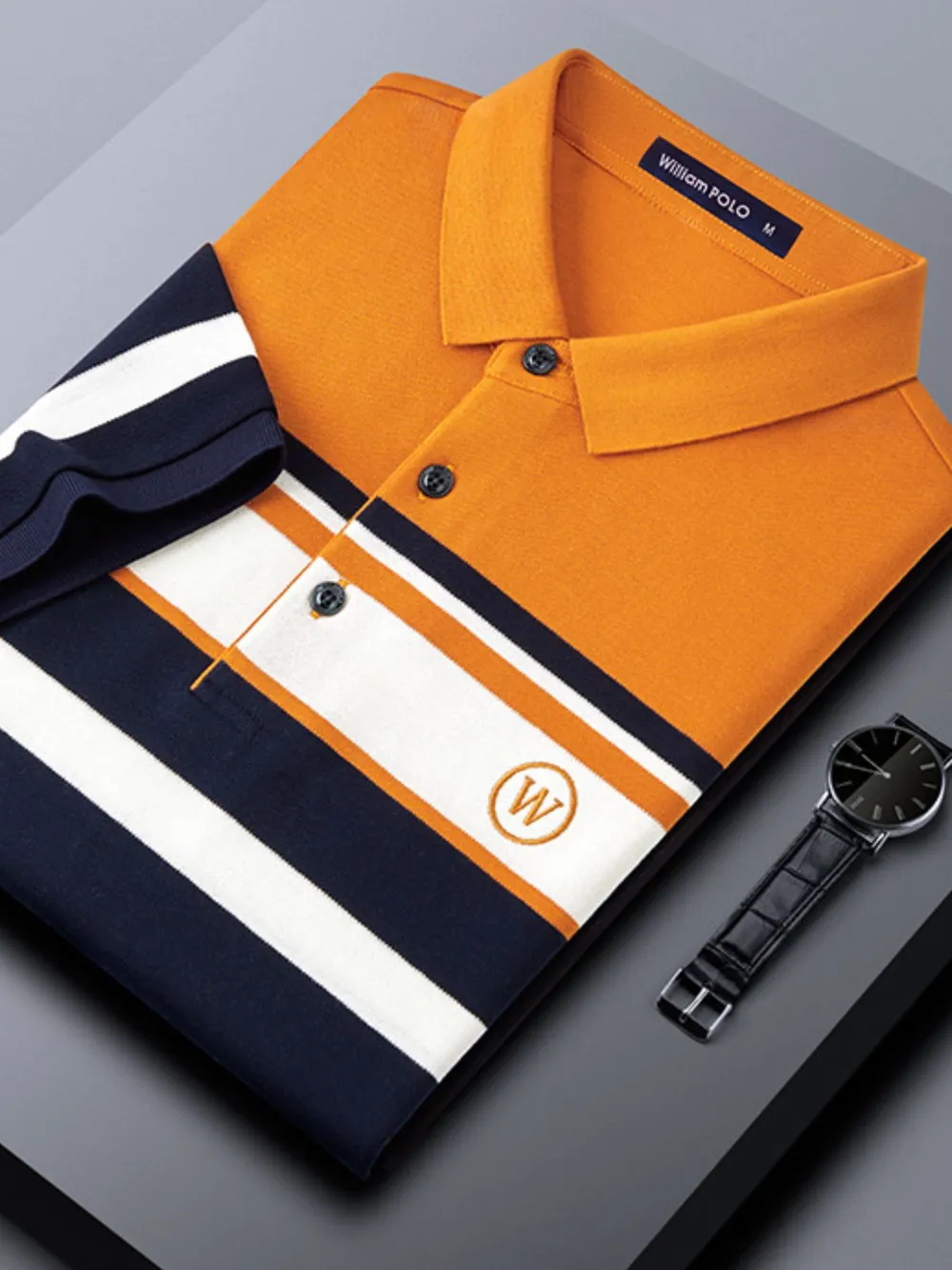 Men's Plus Size Color Block Striped Short Sleeve Polo Shirt, image 3