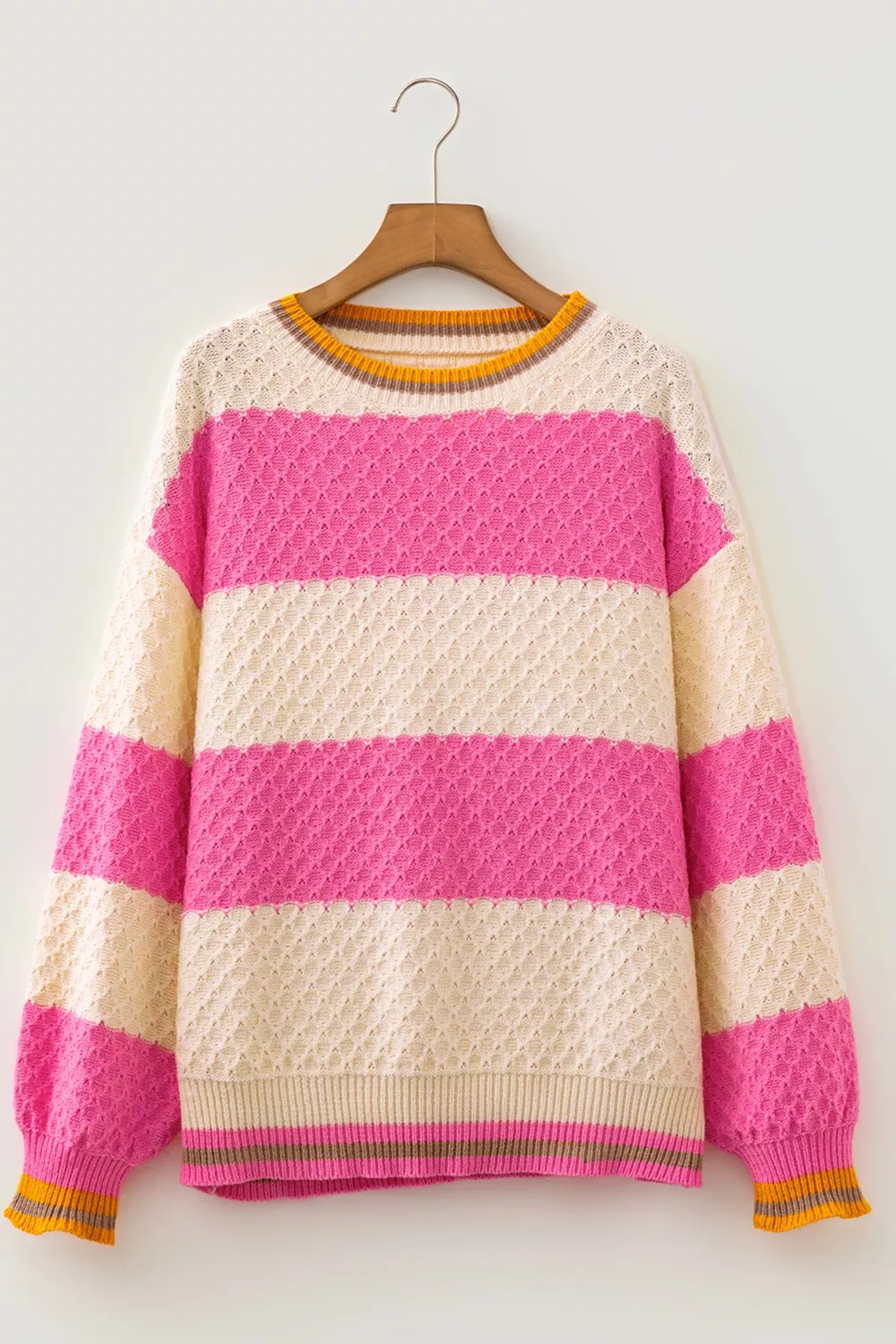 Stripe Striped Colorblock Texture Drop Shoulder Sweater, image 5