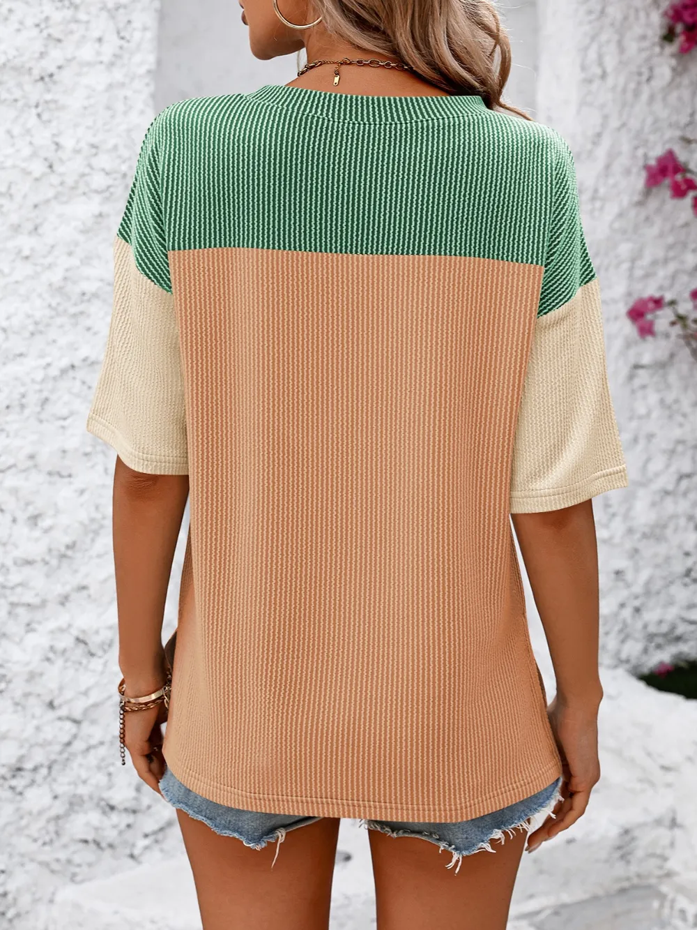 Color Block Round Neck Half Sleeve T-Shirt, image 24