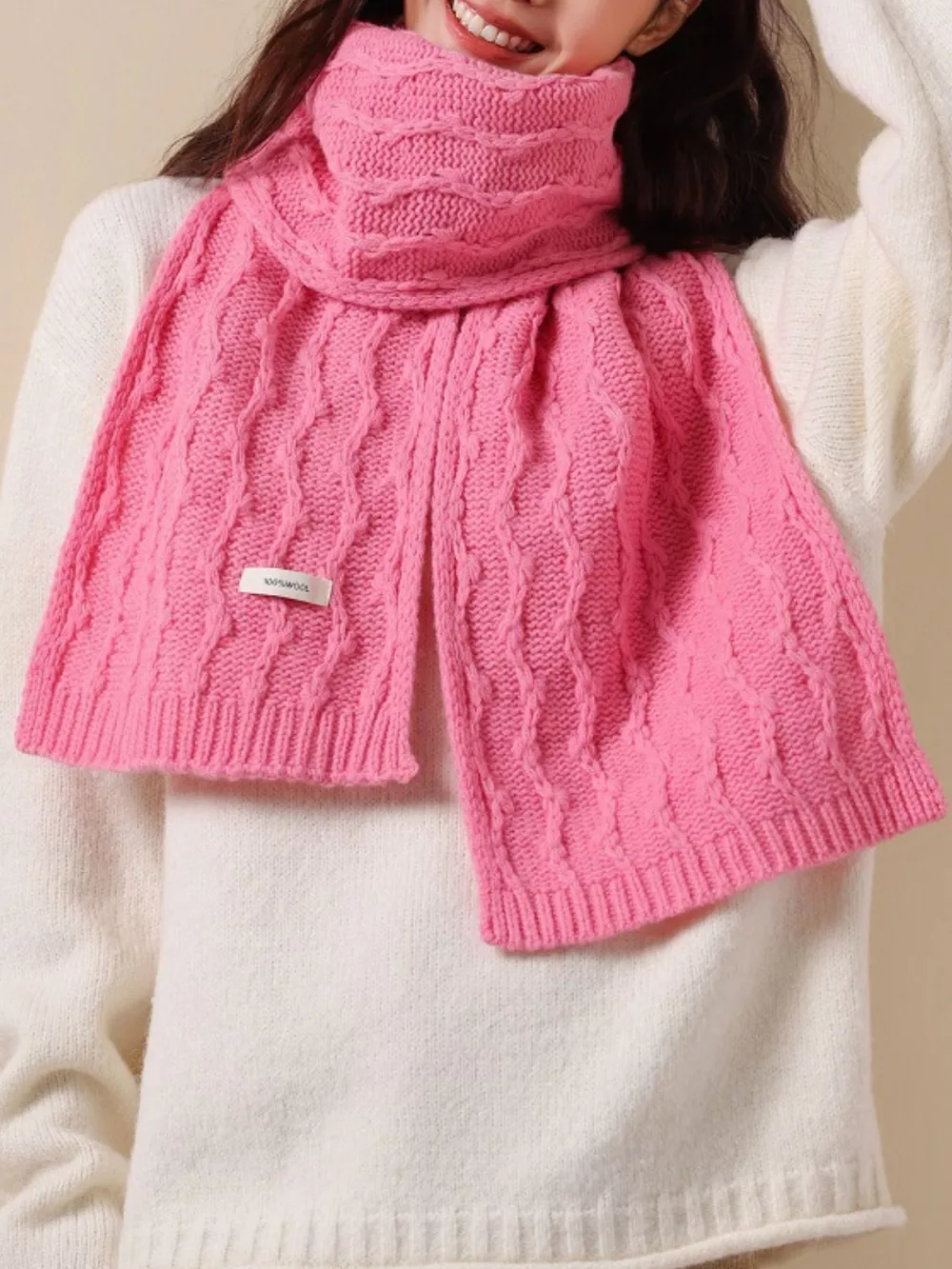 Wool Cozy Cable Knit Scarf, image 2