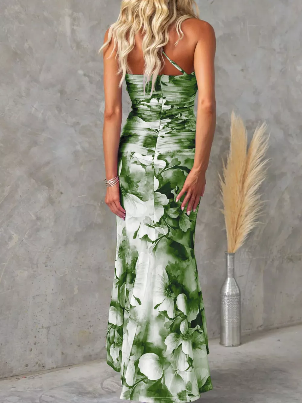 Floral Print One-Shoulder Ruched Maxi Dress, image 14