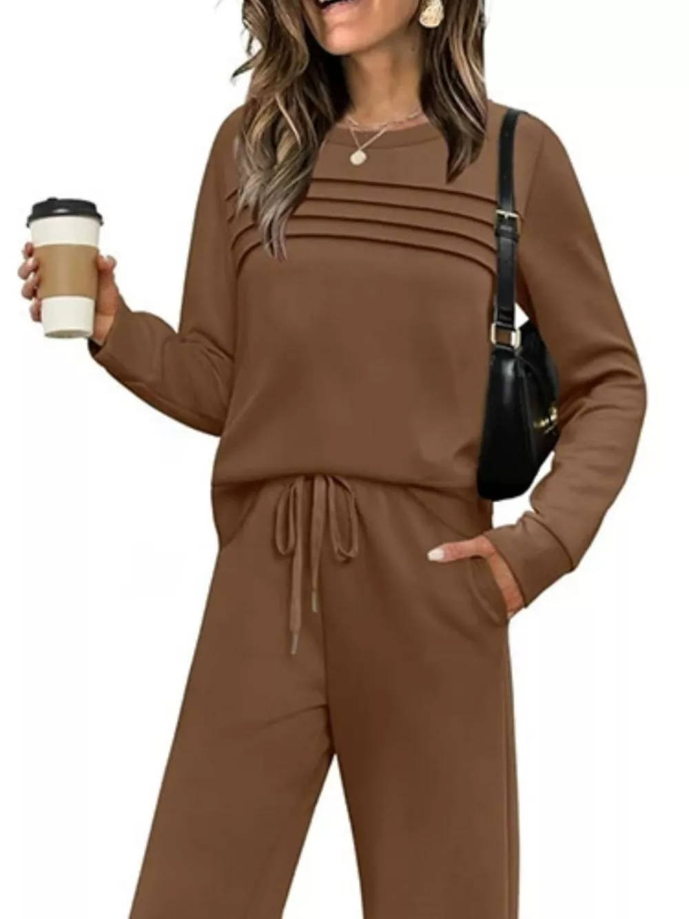 Full Size Casual Long Sleeve Crewneck Top and Drawstring Pants Set Plus Size, image 14