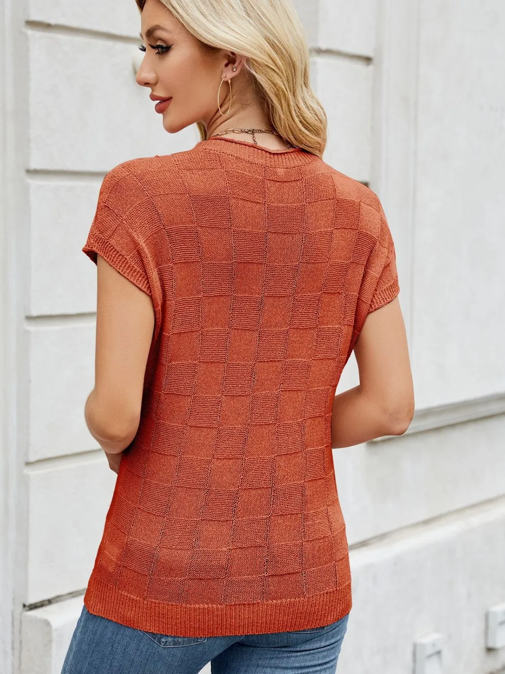 Round Neck Short Sleeve Knit Top, image 8