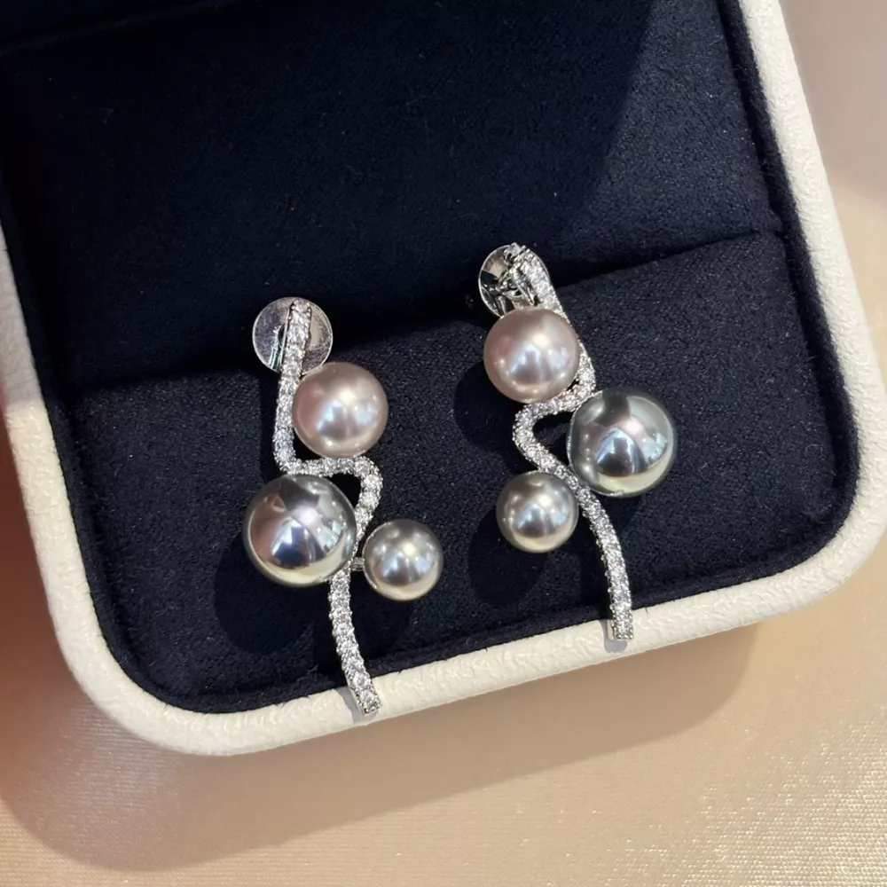 Pearl & Zircon Dangle Earrings, image 3