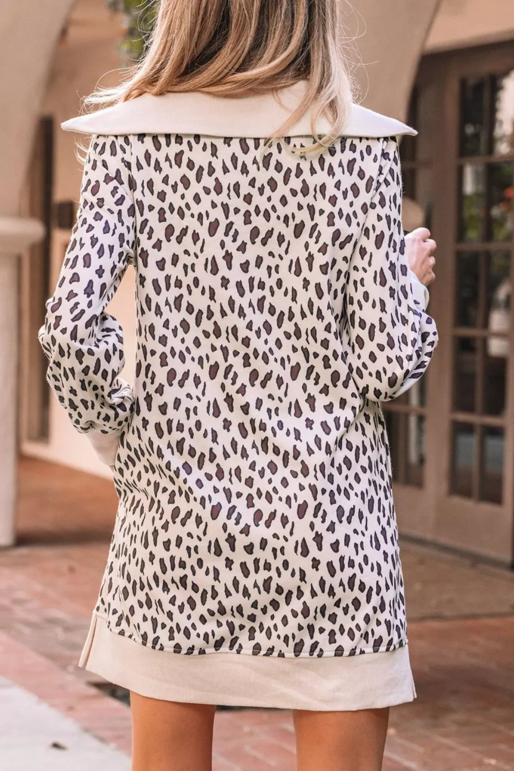 Leopard Print Zip up Collar Patchwork Shift Mini Dress, image 8